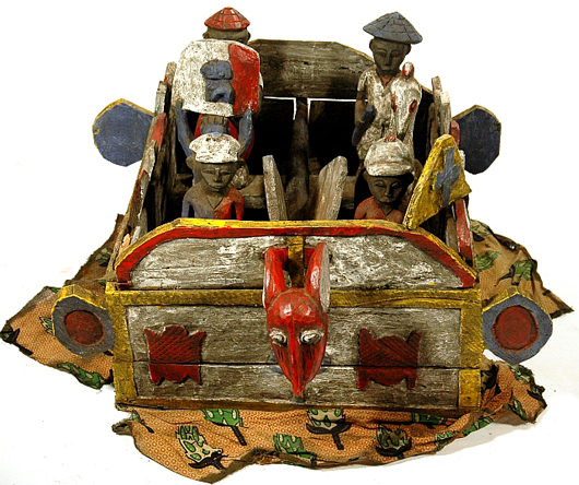 Baga Sibondel box-form hare headdress with figures. Image courtesy Gray’s Auctioneers.